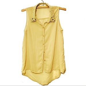 Under Rhinestone Button Down Sheer Top Size Small